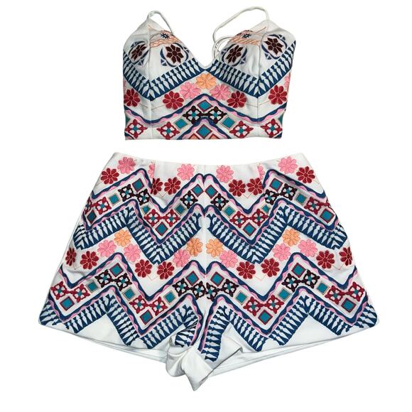 Lulus Dresses & Skirts - LULUS Rhythm is Gonna Get You Embroidered White Shorts & Top Size S